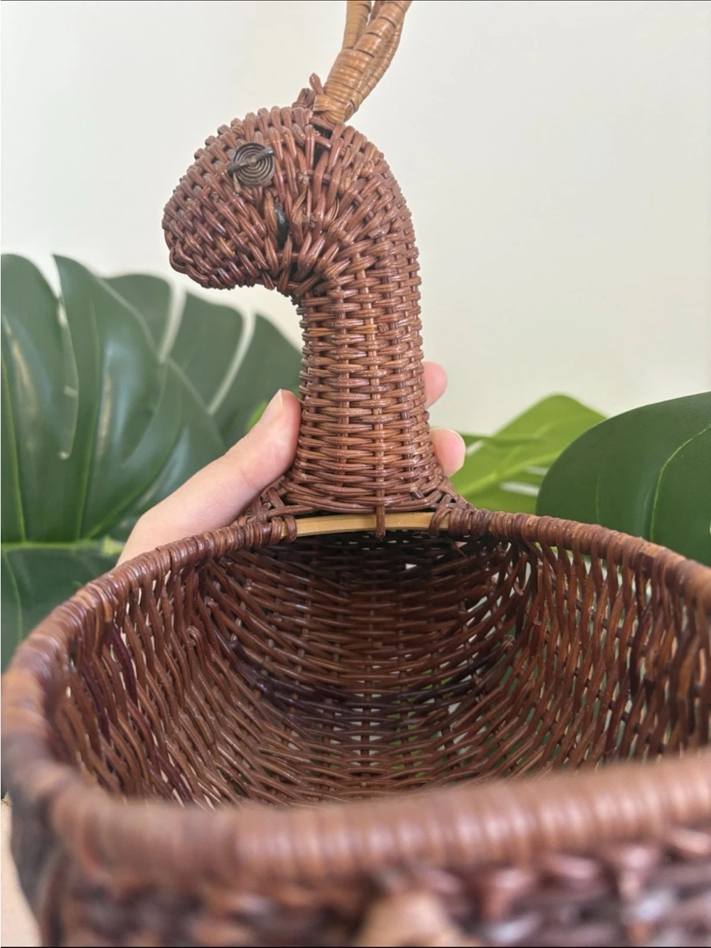 Vintage SMALL DEER Reindeer WICKER BASKET Planter Woven Rattan 10” H - Picture 2 of 10